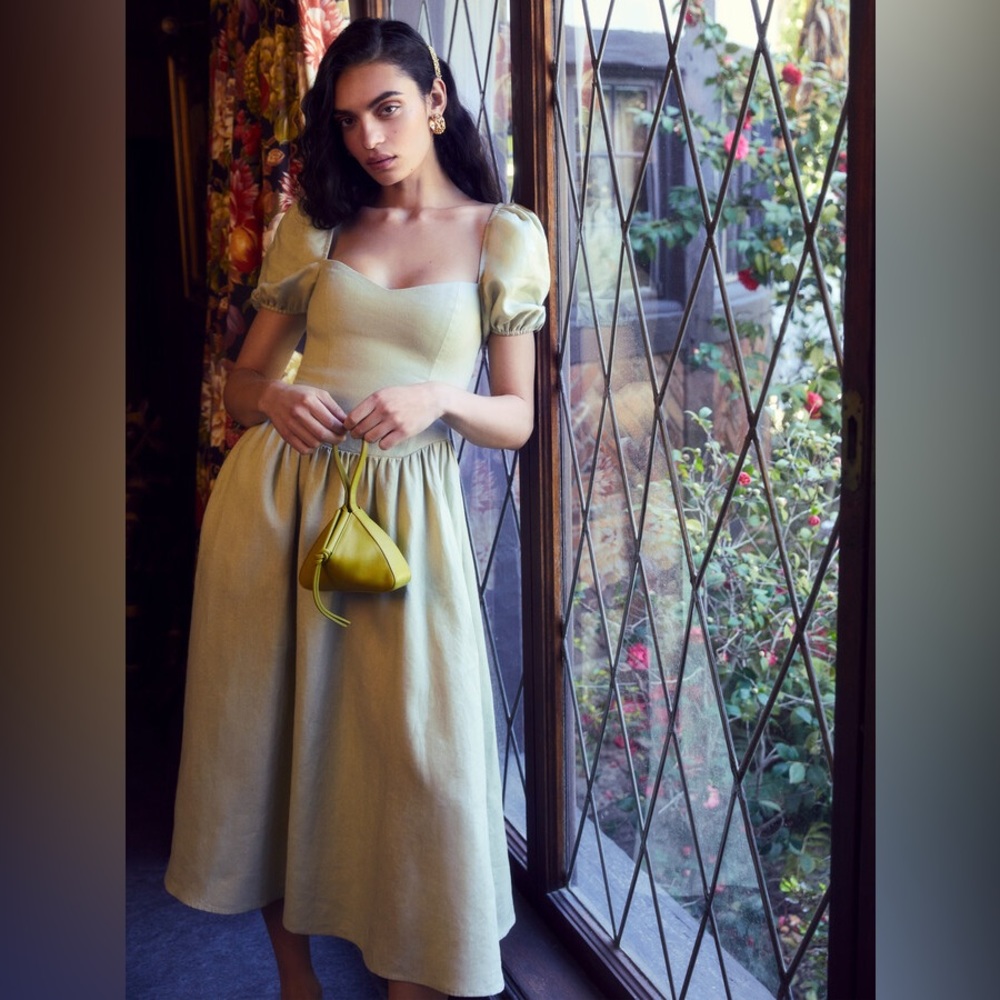 NWT Reformation Davila Linen Dress Sage Green Size 2